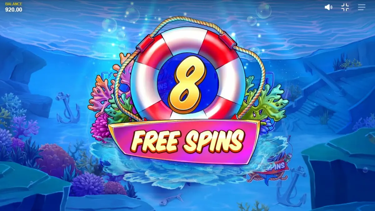 Shark Boss slot game interface na may pating sa bangka